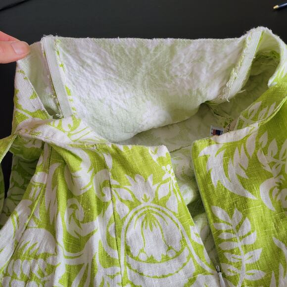 Suzette Linen Strapless Dress Green Floral Tie Back Pineapple Preppy Women 4 - Picture 9 of 12